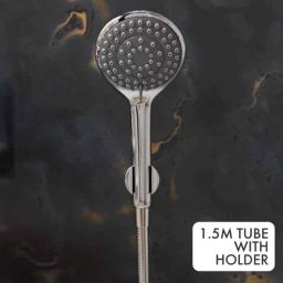 ZAP Ultra Cube Series 2-in-1 Brass Wall Mixer with Crutch, Multi Flow Hand Shower &a; 1.5m SS Hose Pipe image 3