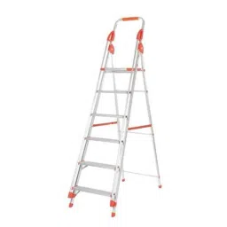 Bathla Zenith 6 Step Silver &a; Orange Aluminium Ladder-image-0