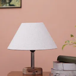 Pinecraft INTERNATIONAL Beige Wooden Edra Table Lamp With Linen Frustum Shade-7