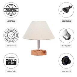 Pinecraft INTERNATIONAL Beige Wooden Edra Table Lamp With Linen Frustum Shade image 5
