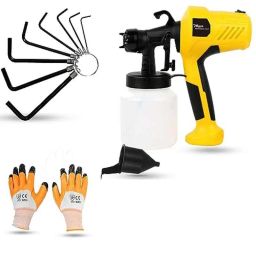Hillgrove 400W 0.8 Litre Plastic DIY HVLP Paint Sprayer Gun with Gloves &a; 9 Pcs Ring Hex Allen Key, HGCM1332-14