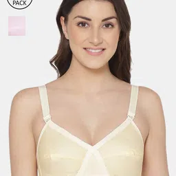 KOMLI Beige & Pink Set of 2 100% Cotton Non-Padded Full Coverage Minimiser Bra-10
