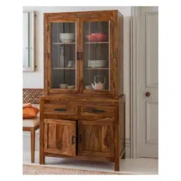 Angel Furniture Solid Sheesham Wood Glossy Finish Brown Tallboy Kitchen Crockery Cabinet, AF-215H-image-14