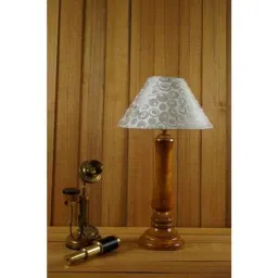 Tucasa Mango Wood Tan Table Lamp with 10 inch Polycotton White Silver Pyramid Shade, WL-195-image-77