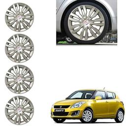 Auto Pearl 4 Pcs 14 inch Silver ABS Press Type Hubcap Wheel Cover Set with Retention Ring for Maruti Suzuki SwiftType4-22