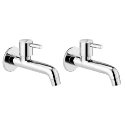 Spazio Solo Smartbuy Brass Chrome Finish Long Body Bib Cock with Cock Tap Wall Flange (Pack of 2)-picture-0