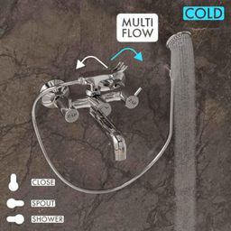 ZAP Elixir 2-in-1 Brass Wall Mixer with Crutch, Multi Flow Hand Shower &a; 1.5m SS Hose Pipe image 3