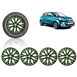 Auto Pearl 4 Pcs 13 inch ABS Black &a; Green Press Type Fitting Car Wheel Cover Set for Nissan Micra-35