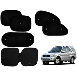 Auto Pearl 6 Pcs PVC &a; Mesh Black Window, Front &a; Rear Sun Shade Set for Tata Safari-picture-41