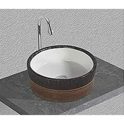 Uken (Mega-302) Imported Luxury European Style Designing Bathroom Sink/Wash Basin/Table Top (Mega-302) White,Brown-image-5