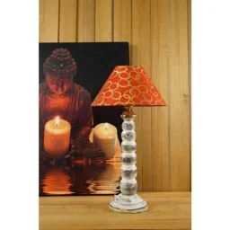 Tucasa Mango Wood Old White Table Lamp with 10 inch Polycotton Red Silver Pyramid Shade, WL-173-picture-15