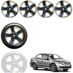 Auto Pearl 4 Pcs 15 inch Black &a; Golden ABS Press Type Hubcap Wheel Cover Set with Retention Ring for Maruti Suzuki SX4-picture-26