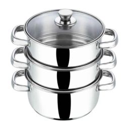 Vinod 20cm Stainless Steel 3 Tier Steamer Set, BSSH320 (Pack of 3)-image-7