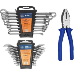 Real Stf 8 Pcs Double Open End, 8 Pcs Ring Spanners with Hanging Tray &a; 8 inch Combination Cutting Plier Multi Hand Tool Kit-22