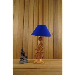Tucasa Mango Wood Orange Carving Table Lamp with 10 inch Polycotton Blue Pyramid Shade, WL-93-17