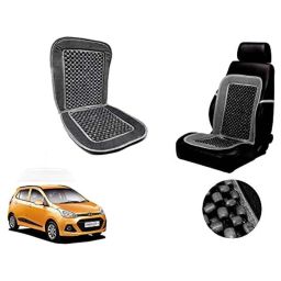 Auto Pearl PU, Velvet &a; Wooden Beads Grey Rectangular Seat Cushion for Hyundai Grand i10-37
