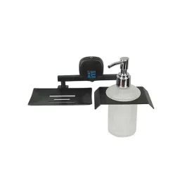 Riya Stainless Steel J4 Black Soap Dish &a; Liquid Soap Dispenser Combo (Pack of 2)-picture-12