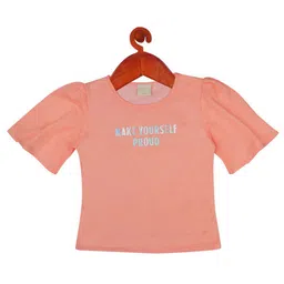 Tiny Girl Girls Orange & Turquoise Blue Printed Round Neck Regular Top-image-82