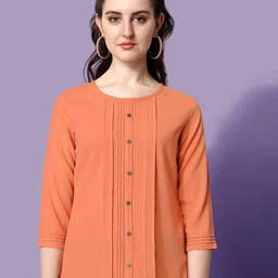 Prettify Women Orange Solid Pleated Top-image-8