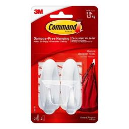 3M Command Medium 2 Pcs Plastic White Designer Hooks-picture-6
