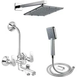 Gold Bell G117 Brass Silver Wall Mounted Chrome Finish 3 in 1 Bathroom Wall Mixer Set-image-58