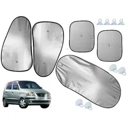 Auto Pearl 5 Pcs Polyester Black &a; Silver Window &a; Rear Sun Shade Set for Hyundai Santro Xing 2008-04-picture-11