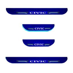 Car Accessories Hub 4 Pcs Acrylic Black Sill Scuff Plate Set with Blue LED for Honda Civic Old Model-17