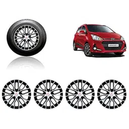 Auto Pearl 4 Pcs 14 inch ABS Silver &a; Black Press Type Fitting Car Wheel Cover Set for Hyundai i10 Grand 2017-image-31