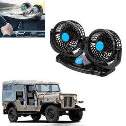 SureStrive 12V 360 deg Plastic Powerful 2-Speed Dual Head Car Dashboard Auto Cooling Air Fan for Mahindra Jeep Commander All-image-1