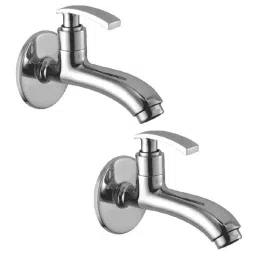 Spazio Pulse Brass Chrome Finish Long Body Bib Cock with Wall Flange (Pack of 2)-picture-41