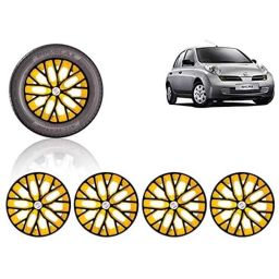 Auto Pearl 4 Pcs 14 inch ABS Black &a; Yellow Press Type Fitting Car Wheel Cover Set for Nissan Micra-image-76