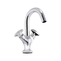 Cera Diva Stainless Steel Silver Chrome Finish Central Hole Basin Mixer with 450 mm Braided Connection Pipe, F2010461-53