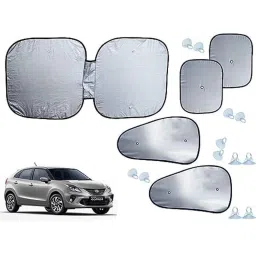 Auto Pearl 5 Pcs Polyester Black &a; Silver Window &a; Front Sun Shade Set for Toyota Glanza-picture-29