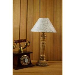 Tucasa Mango Wood Royal Brown Table Lamp with 10 inch Polycotton Silver Circle Pyramid Shade, WL-230-image-87