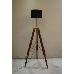 Tucasa Mango Wood Brown Tripod Floor Lamp with Polycotton Black Shade, P-116-picture-31