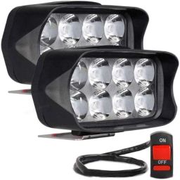 AllExtreme EXL21SS 2 Pcs 8 LED 12W White Off/On Road Driving Work Fog Light Set with Handlebar Switch-39