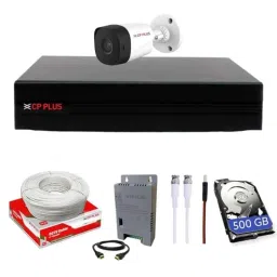 CP Plus 2.4MP Full HD 4 Channel DVR with Built in Audio MIC, 1 Pc Outdoor White Camera, 500GB HDD, 4 Ch SMPS &a; CCTV Cable Combo Kit-4