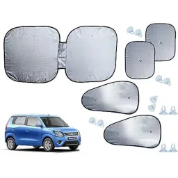 Auto Pearl 5 Pcs Polyester Black &a; Silver Window &a; Front Sun Shade Set for Maruti Suzuki WagonR 2019-2020-picture-47