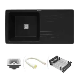 Ruhe 36x18x9 inch Quartz Black Matt Finish Single Bowl Kitchen Sink with Drainboard, 13-0218-01-picture-31