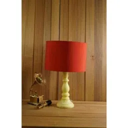 Tucasa Mango Wood Vintage Yellow Table Lamp with 11.5 inch Polycotton Red Drum Shade, WL-283-image-100