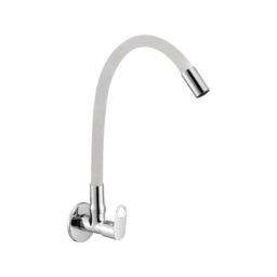 Zesta Brass Chrome Finish Kitchen Sink Tap with Silicone White Flexible Swivel Spout with Flange-picture-6