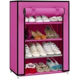 Urban Choice 4 Shelves Modular Metal Pink Shoe Rack for Entryway &a; Closet Storage-image-93