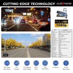 AllExtreme CAS-233 1080p Full HD 9.66 IPS LED Screen Front &a; Rear Reverse View 170 deg Car DVR Dual Dash Camera with Wide Angle Loop &a; Voice Recording G-Sensor Mirror Display image 5