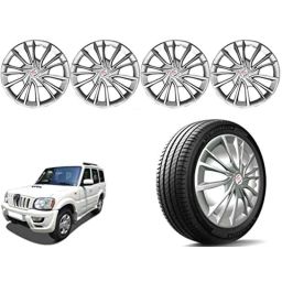 Auto Pearl 4 Pcs 17 inch Polypropylene Silver Press Type Car Wheel Cover Set with Retention Ring for Mahindra Scorpio Mhawk T4 2017 Onward-picture-36