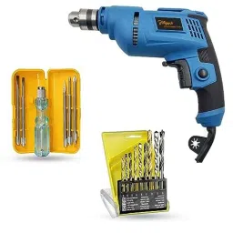 Hillgrove 500W 10mm Power Drill Machine with 9 Pcs Drill Bits &a; 5 in 1 Screwdriver, HGCM1368-5