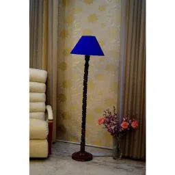 Tucasa Mango Wood Dark Brown Floor Lamp with Blue Conical Polycotton Shade, WF-127-image-98