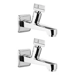 Mysis Melody Brass Chrome Finish Long Body Bib Cock with Wall Flange (Pack of 2)-image-7