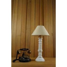 Tucasa Mango Wood White Table Lamp with 10 inch Polycotton Off White Pyramid Shade, WL-109-1