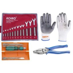 Achro G-919 20 Pcs Safety Gloves, Screwdriver &a; Combination Spanner Set-34