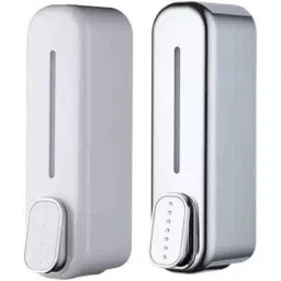 Fastgear 2 Pcs 400ml Plastic White &a; Silver Cubical Soap Dispenser Set-image-82